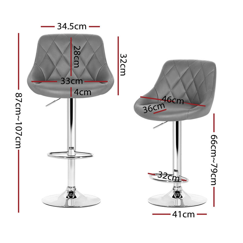 Set of 4 Kitchen Bar Stools Swivel Bar Stool PU Leather Gas Lift Chairs Grey