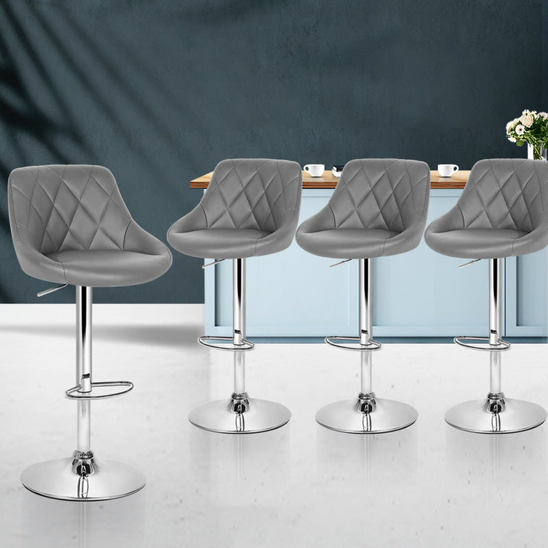 Set of 4 Kitchen Bar Stools Swivel Bar Stool PU Leather Gas Lift Chairs Grey