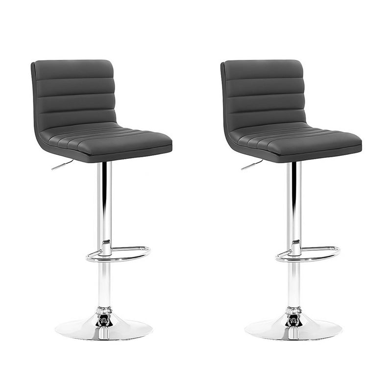 Set of 2 Gas lift Bar Stools Swivel Kitchen Chairs PU Leather Chrome Grey