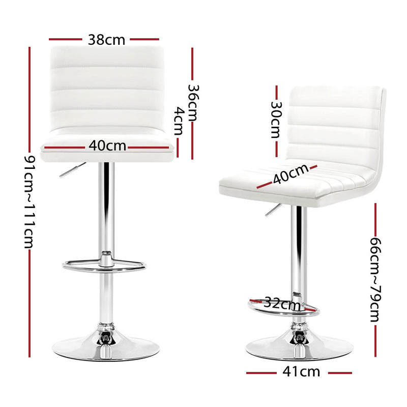 Set of 4 PU Leather Bar Stools ARNE Swivel Bar Stool Kitchen Chairs White Gas Lift