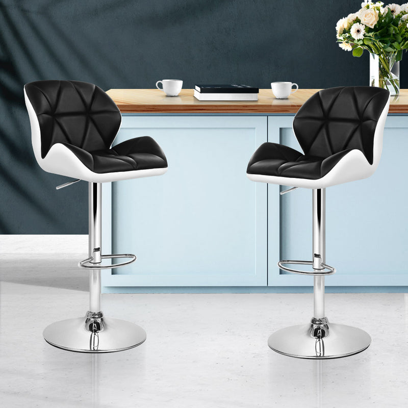 Set of 2 Kitchen Bar Stools Swivel Bar Stool Chairs PU Leather Gas Lift Black