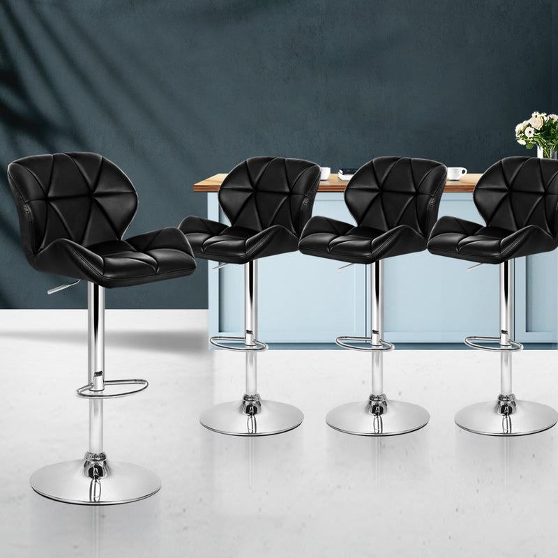 Set of 4 Kitchen Bar Stools Swivel Bar Stool PU Leather Gas Lift Chairs Black