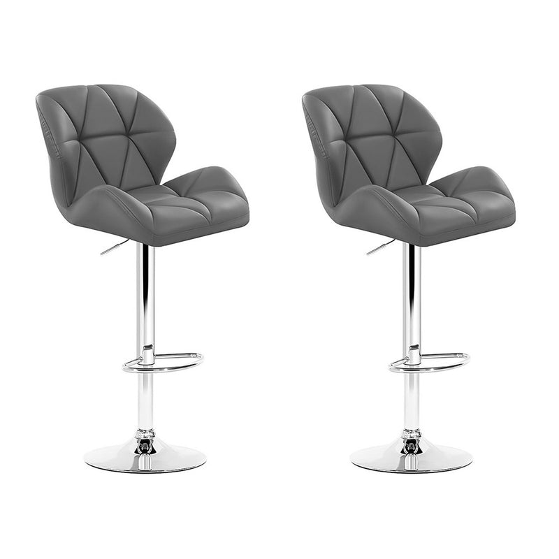 Set of 2 Bar Stools Gas Lift Kitchen Swivel Chairs PU Leather Chrome Grey