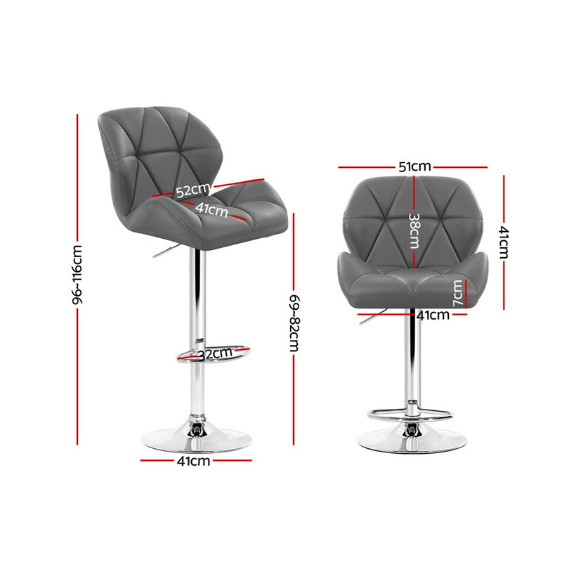 Set of 2 Bar Stools Gas Lift Kitchen Swivel Chairs PU Leather Chrome Grey