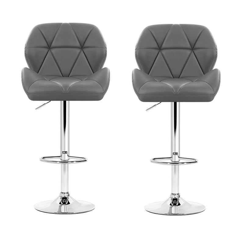 Set of 2 Bar Stools Gas Lift Kitchen Swivel Chairs PU Leather Chrome Grey