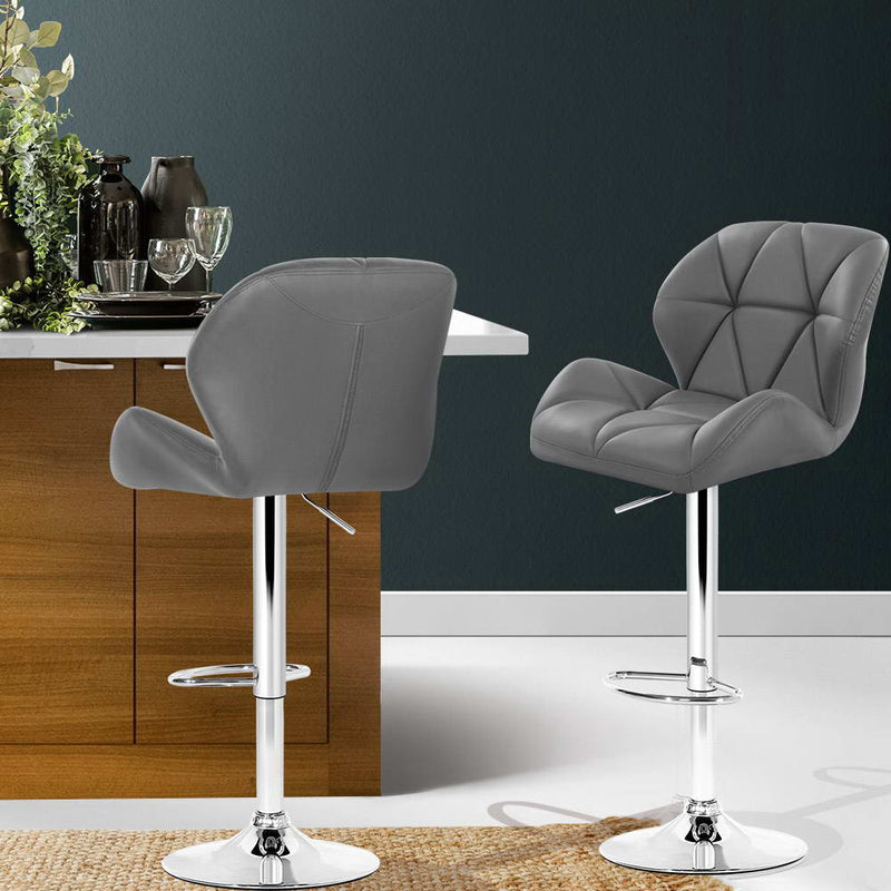 Set of 2 Bar Stools Gas Lift Kitchen Swivel Chairs PU Leather Chrome Grey