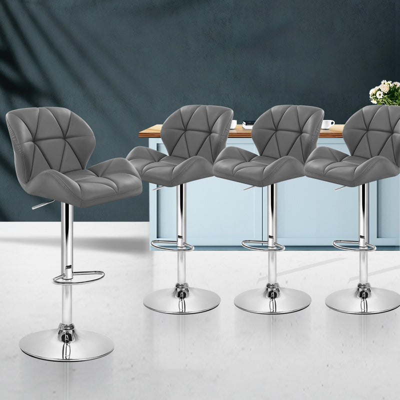 Set of 4 Kitchen Bar Stools Swivel Bar Stool PU Leather Gas Lift Chairs Grey