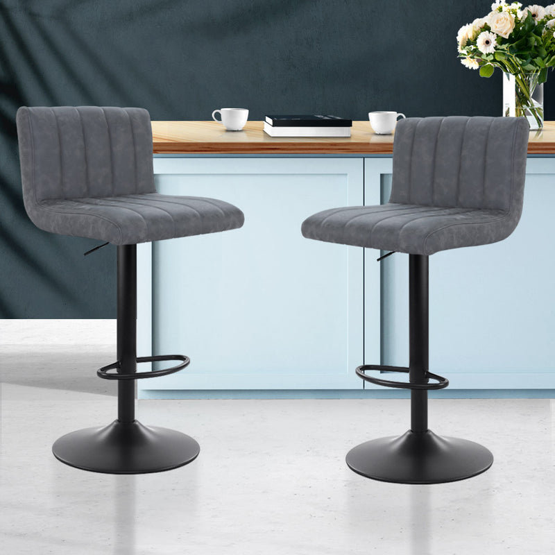 Set of 2 Kitchen Bar Stools Swivel Vintage Bar Stool PU Leather Gas Lift Chairs