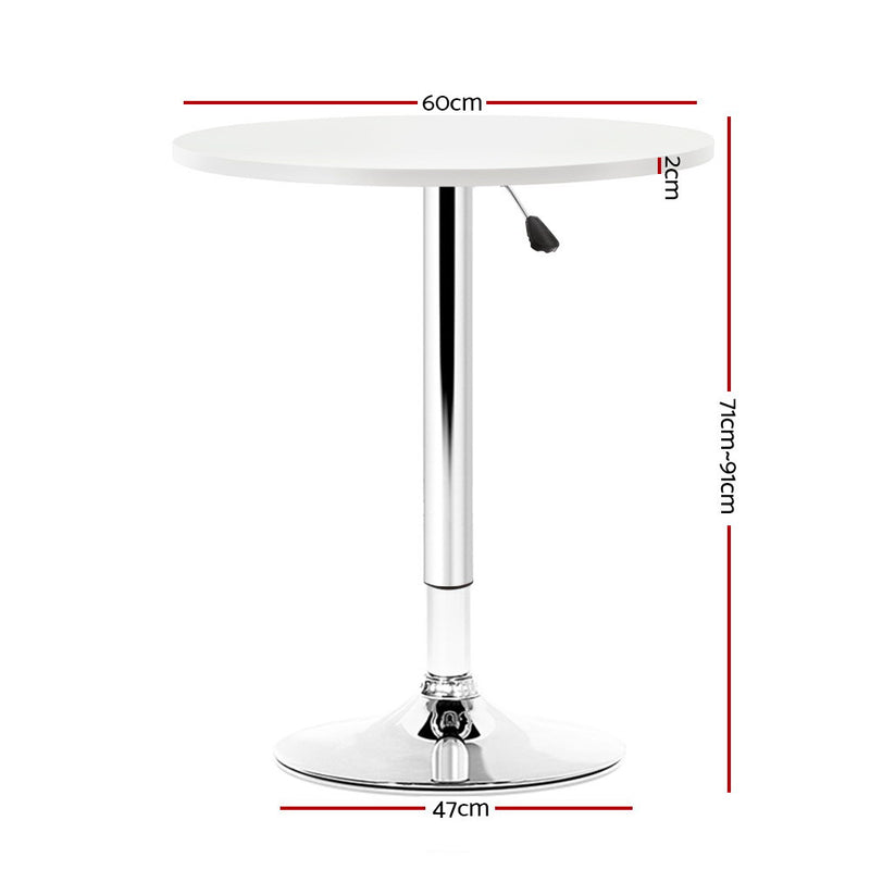 Adjustable Bar Table Gas Lift Wood Metal White