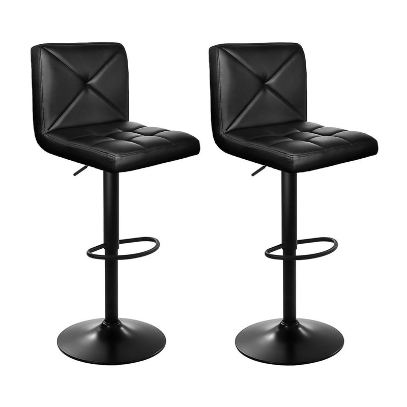 Set of 2 PU Leather Gas Lift Bar Stools - Black