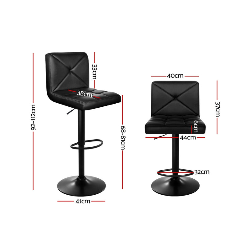 Set of 2 PU Leather Gas Lift Bar Stools - Black