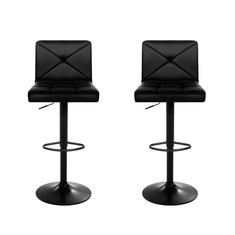 Set of 2 PU Leather Gas Lift Bar Stools - Black