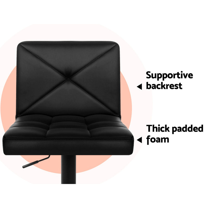 Set of 2 PU Leather Gas Lift Bar Stools - Black