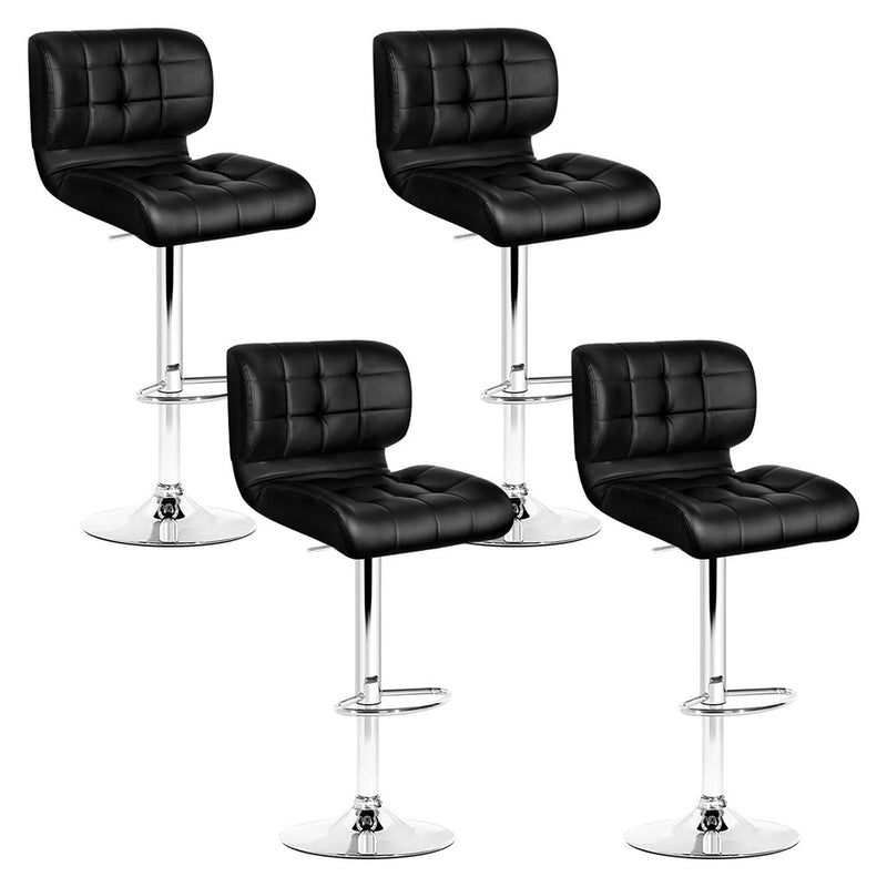 Set of 4 Bar Stools PU Leather Chrome Kitchen Bar Stool Chairs Gas Lift Black