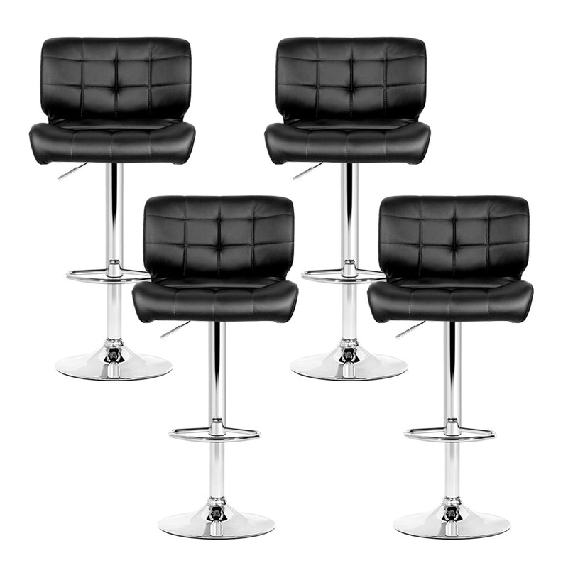 Set of 4 Bar Stools PU Leather Chrome Kitchen Bar Stool Chairs Gas Lift Black