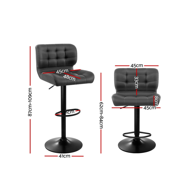 Set of 2 Kitchen Bar Stools Gas Lift Bar Stool Chairs Swivel PU Leather Black Grey