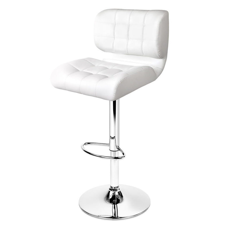 Set of 2 PU Leather Gas Lift Bar Stools - White