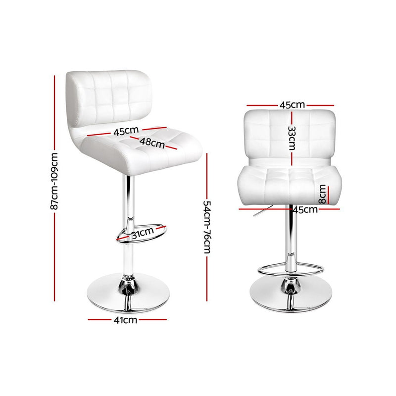 Set of 2 PU Leather Gas Lift Bar Stools - White