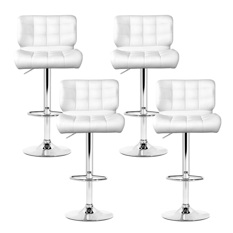 Set of 4 Bar Stools PU Leather Chrome Kitchen Bar Stool Chairs Gas Lift White