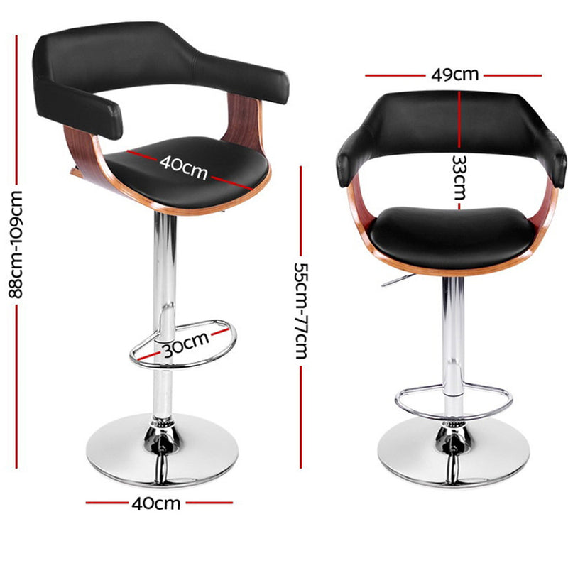 Set of 2 Wooden Bar Stools SELINA Kitchen Swivel Bar Stool Chairs PU Leather Black