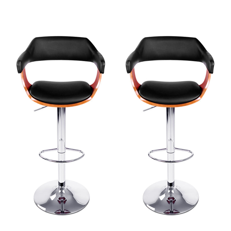 Set of 2 Wooden Bar Stools SELINA Kitchen Swivel Bar Stool Chairs PU Leather Black