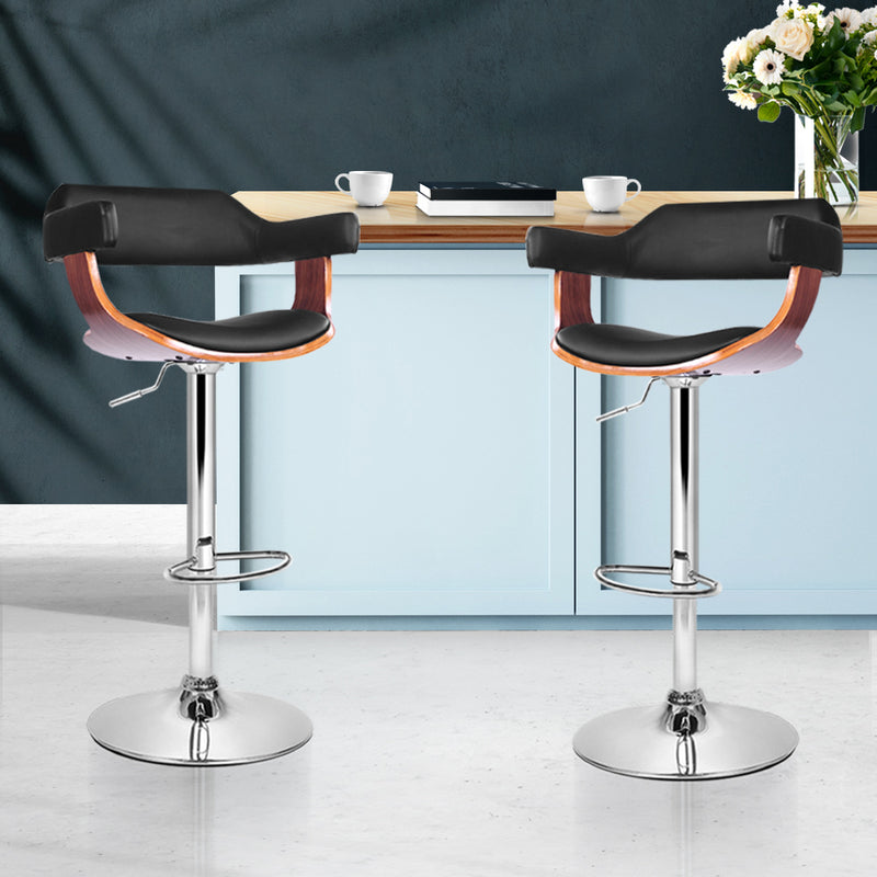 Set of 2 Wooden Bar Stools SELINA Kitchen Swivel Bar Stool Chairs PU Leather Black