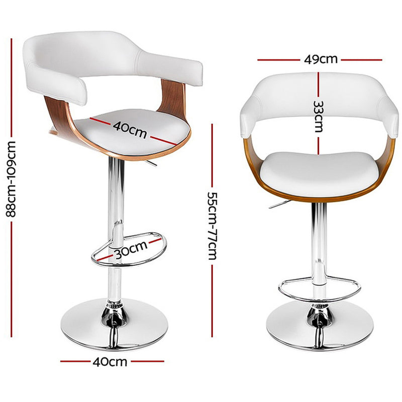 Set of 2 Wooden Bar Stools SELINA Kitchen Swivel Bar Stool Chairs PU Leather White