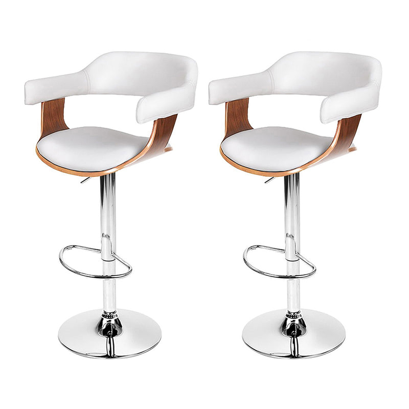 Set of 2 Wooden Bar Stools SELINA Kitchen Swivel Bar Stool Chairs PU Leather White