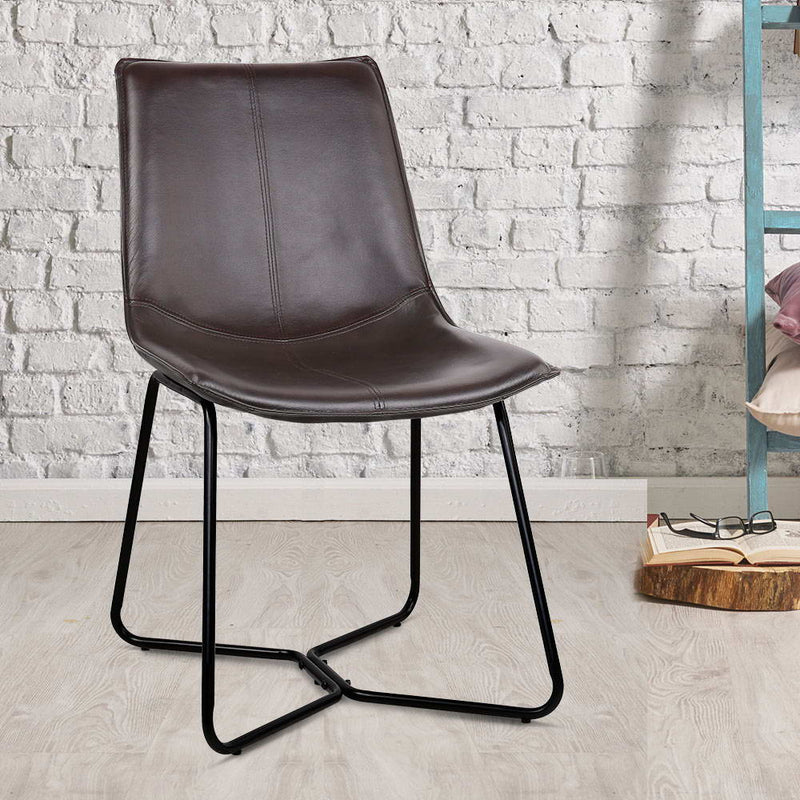 Set of 2 PU Leather Dining Chair - Walnut