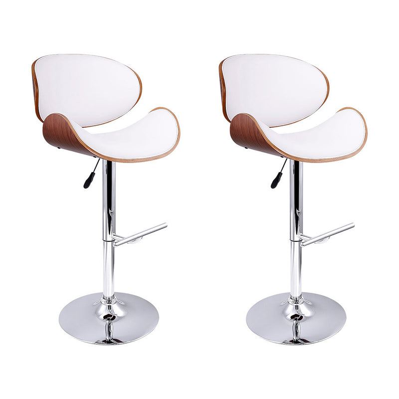 Set of 2 Wooden Gas Lift  Bar Stools - White