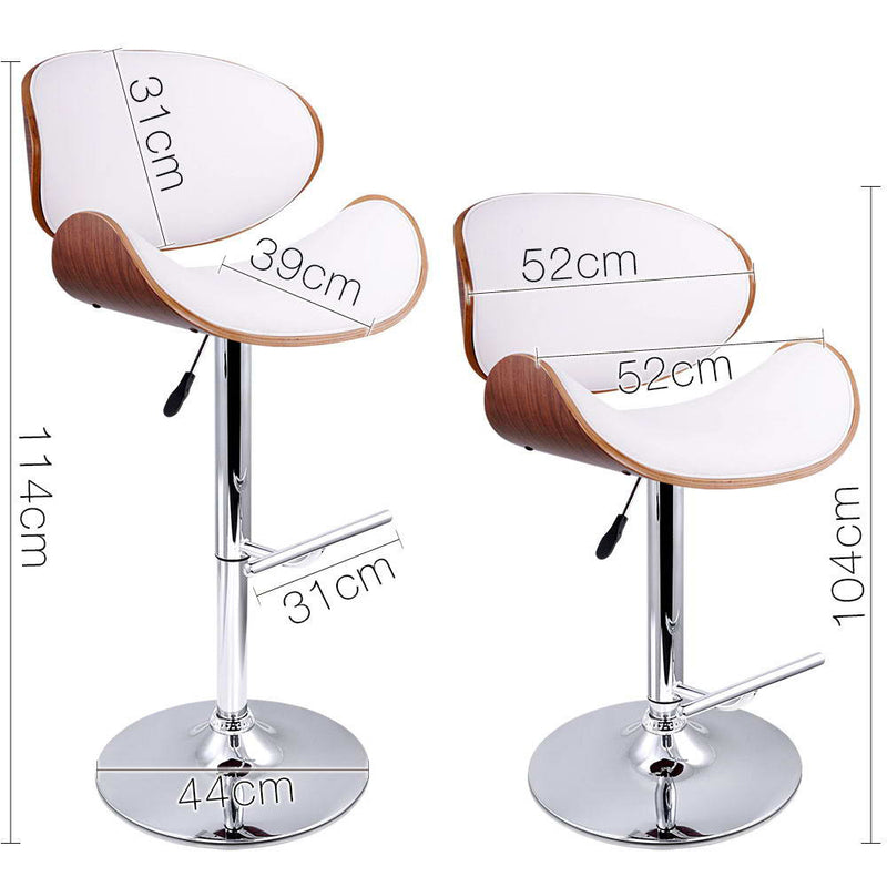 Set of 2 Wooden Gas Lift  Bar Stools - White