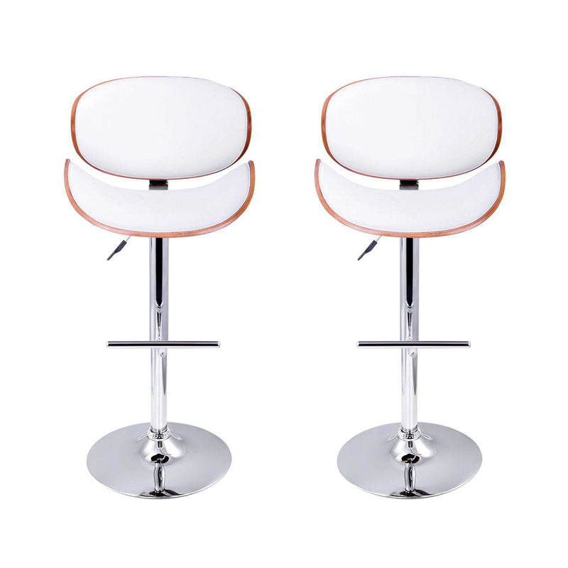 Set of 2 Wooden Gas Lift  Bar Stools - White