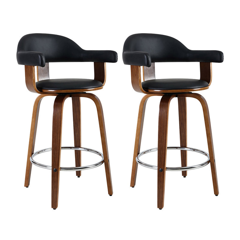 Set of 2 Bar Stools Wooden Swivel Bar Stool Kitchen Dining Chair Wood Black