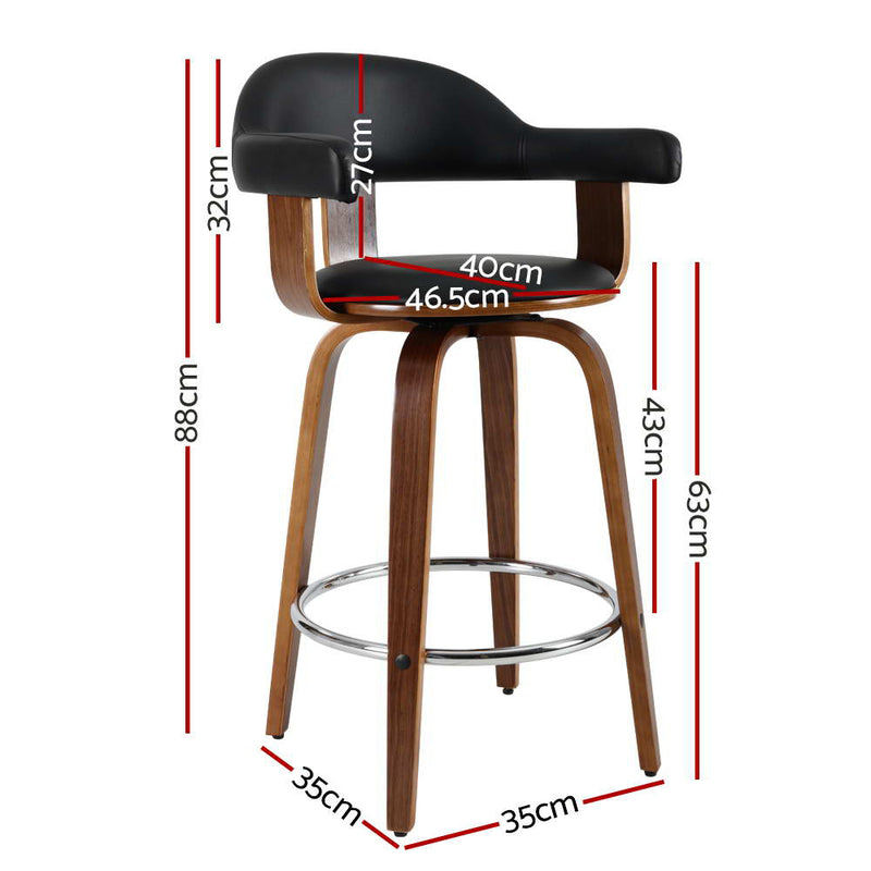 Set of 2 Bar Stools Wooden Swivel Bar Stool Kitchen Dining Chair Wood Black