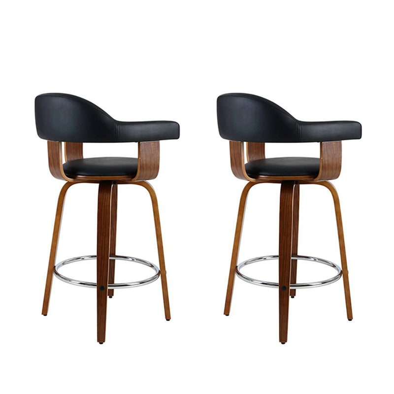 Set of 2 Bar Stools Wooden Swivel Bar Stool Kitchen Dining Chair Wood Black