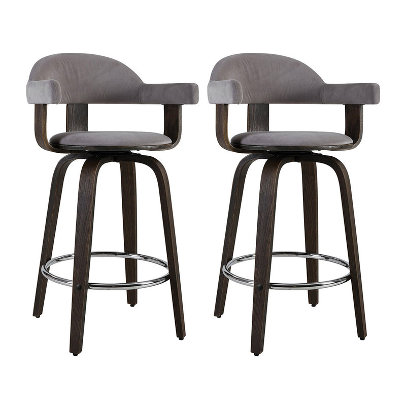 Set of 2 Bar Stools Wooden Swivel Bar Stool Kitchen Dining Chair Wood Grey