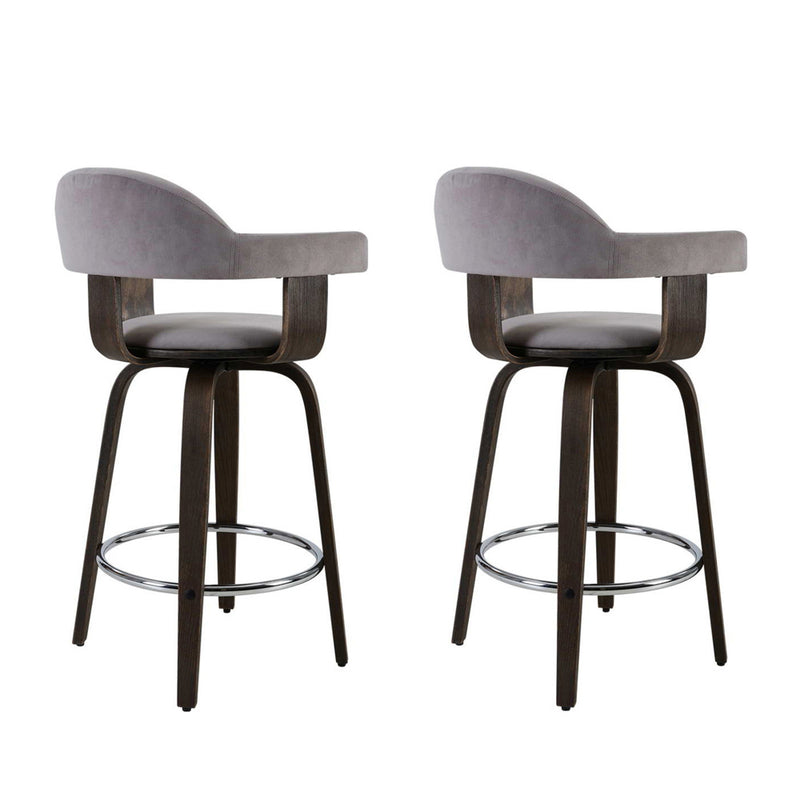 Set of 2 Bar Stools Wooden Swivel Bar Stool Kitchen Dining Chair Wood Grey