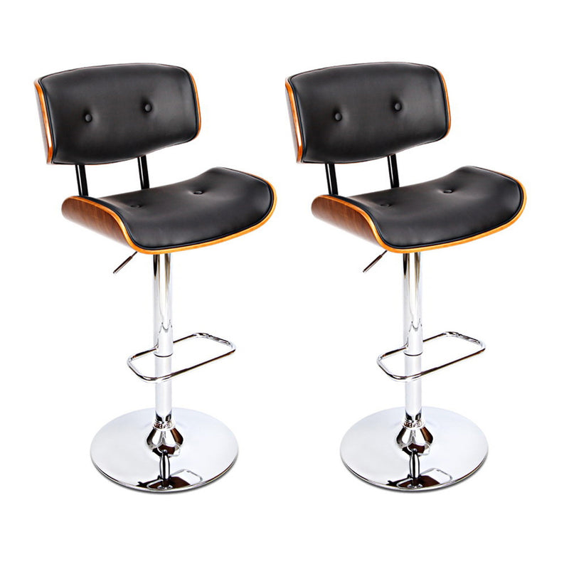 Set of 2 Wooden Bar Stools Bar Stool Kitchen Chair Dining Black Pad Gas Lift