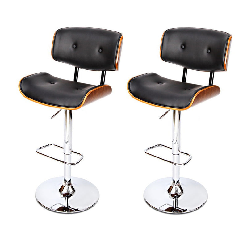 Set of 2 Wooden Bar Stools Bar Stool Kitchen Chair Dining Black Pad Gas Lift