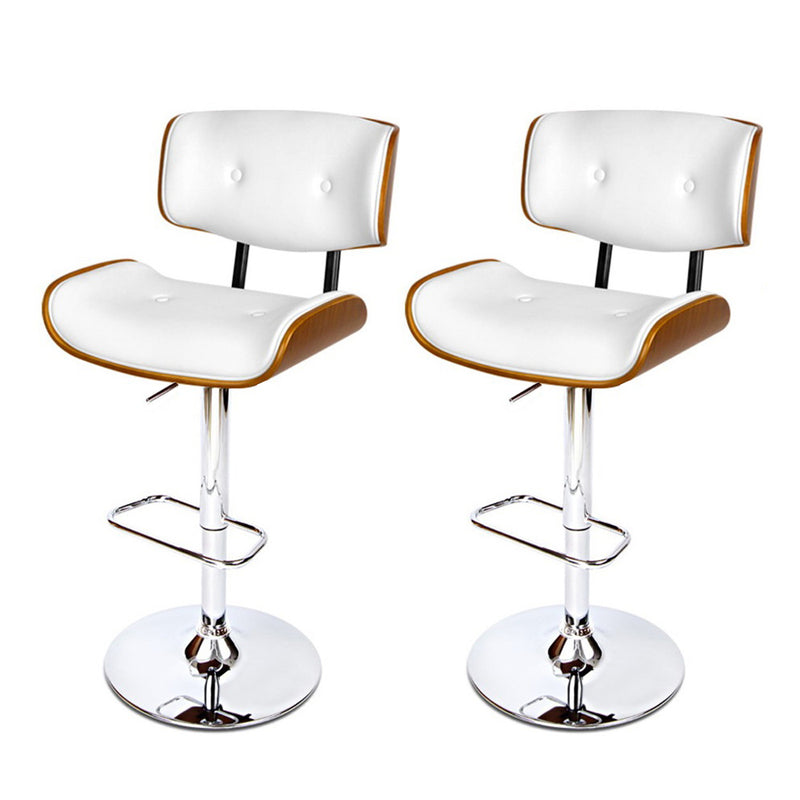 Set of 2 Wooden Bar Stools Bar Stool Kitchen Chair Dining White Pad Gas Lift