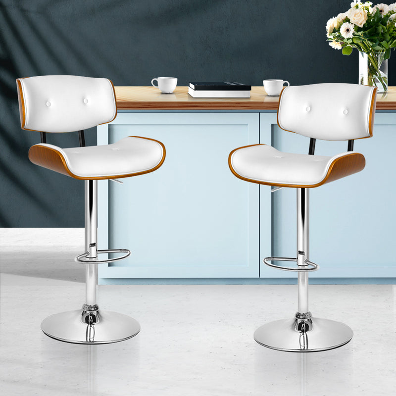 Set of 2 Wooden Bar Stools Bar Stool Kitchen Chair Dining White Pad Gas Lift