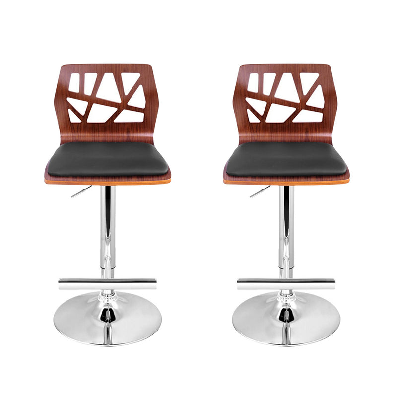 Set of 2 Wooden Gas Lift  Bar Stools - Black