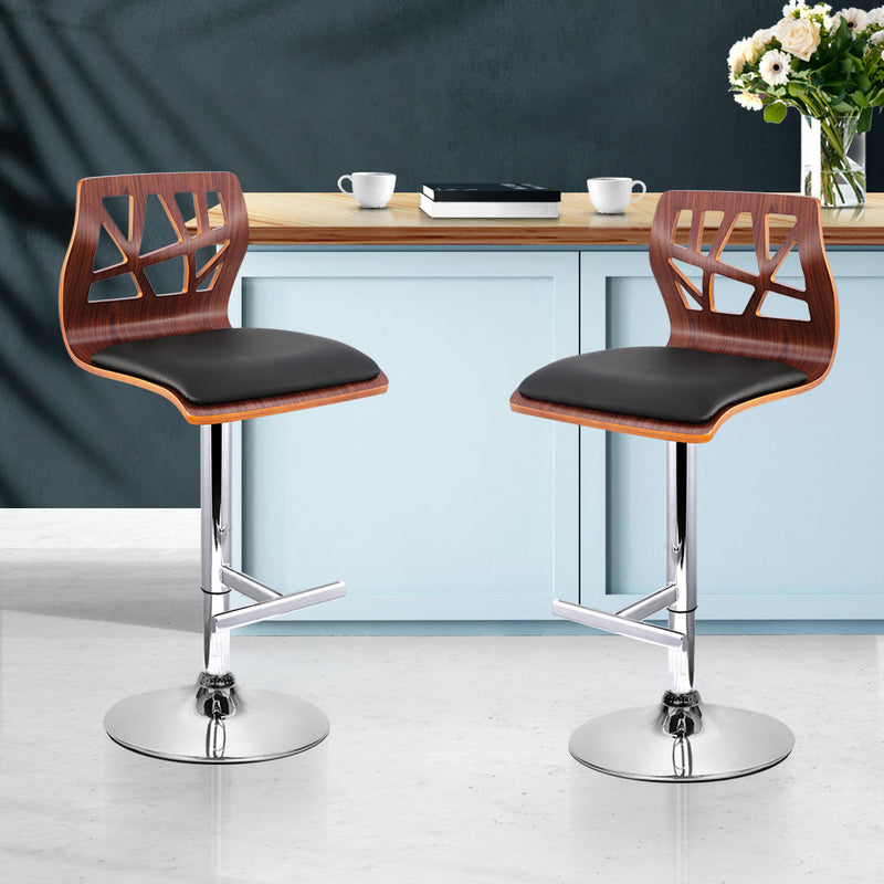 Set of 2 Wooden Gas Lift  Bar Stools - Black