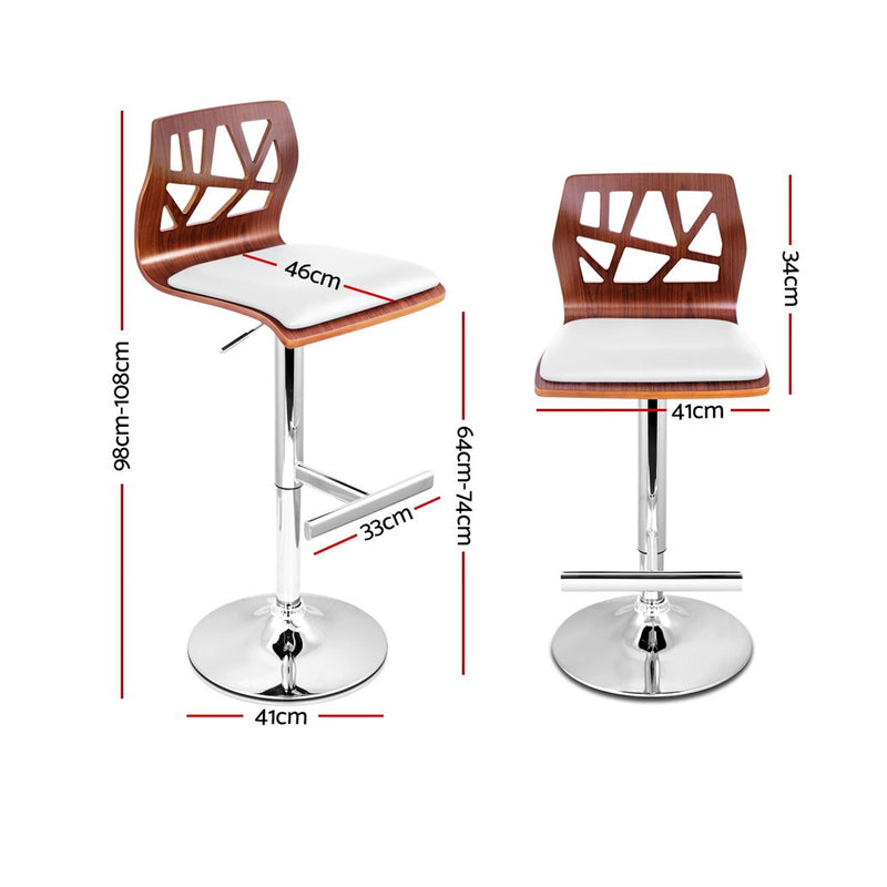 Set of 2 Wooden Gas Lift  Bar Stools - White