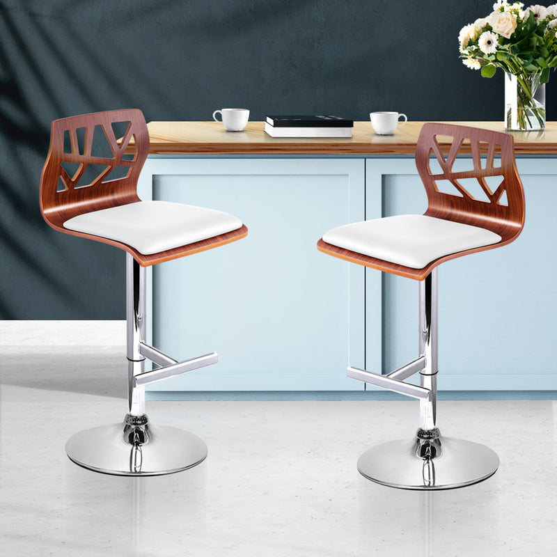 Set of 2 Wooden Gas Lift  Bar Stools - White