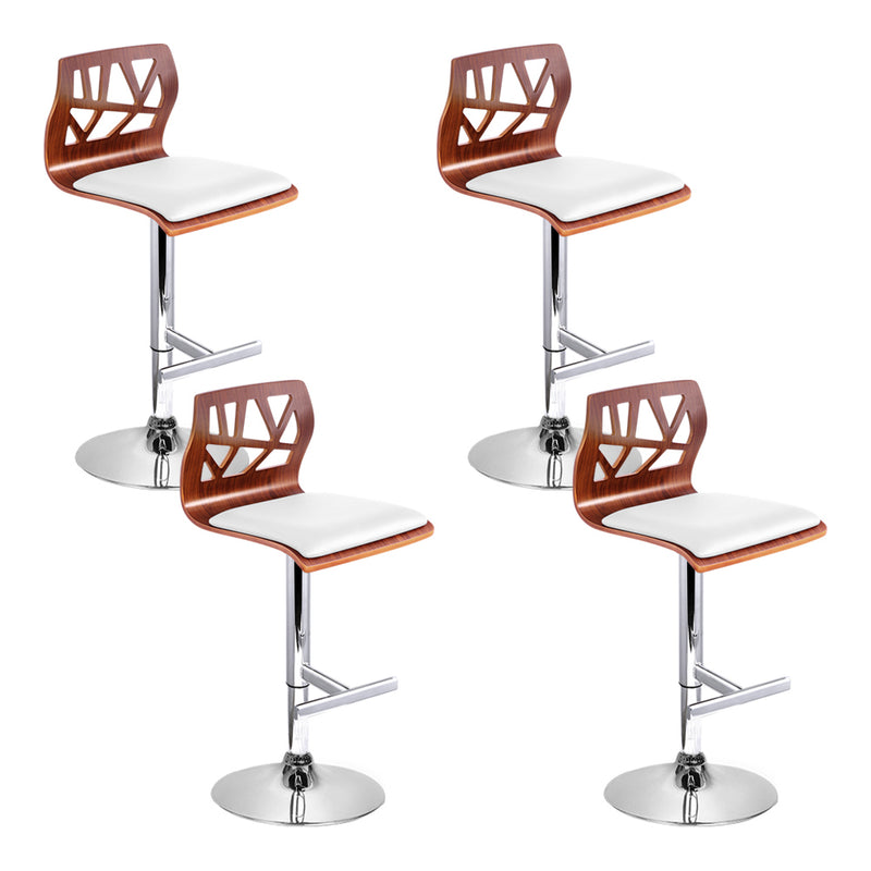 set of 4 Wooden Bar Stools Bar Stool Kitchen Chair Dining Pad Gas Lift White