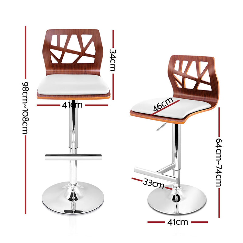 set of 4 Wooden Bar Stools Bar Stool Kitchen Chair Dining Pad Gas Lift White