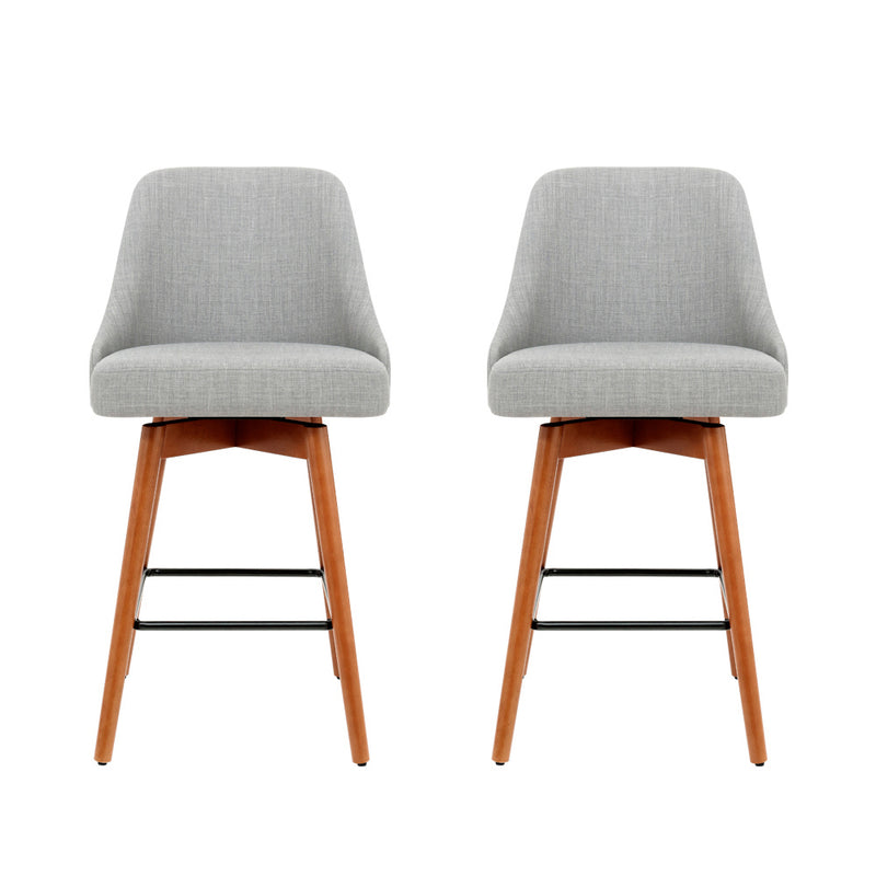 Set of 2 Wooden Bar Stools Swivel Bar Stool Kitchen Cafe Fabric Light Grey