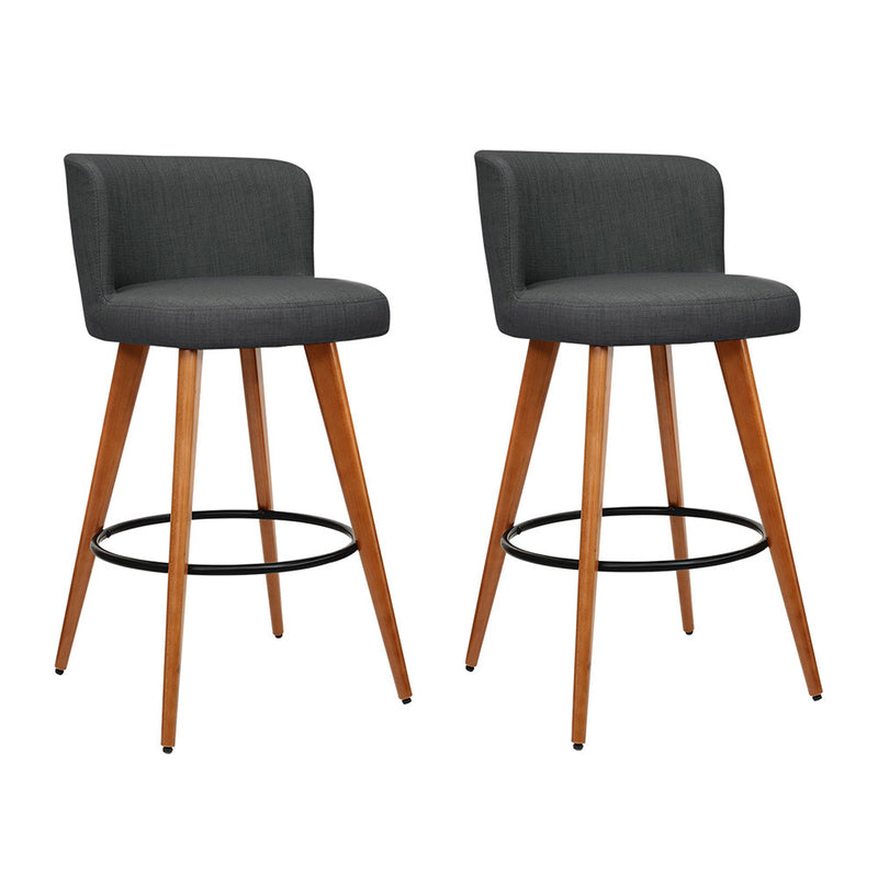 Set of 2 Wooden Bar Stools Modern Bar Stool Kitchen Fabric Charcoal