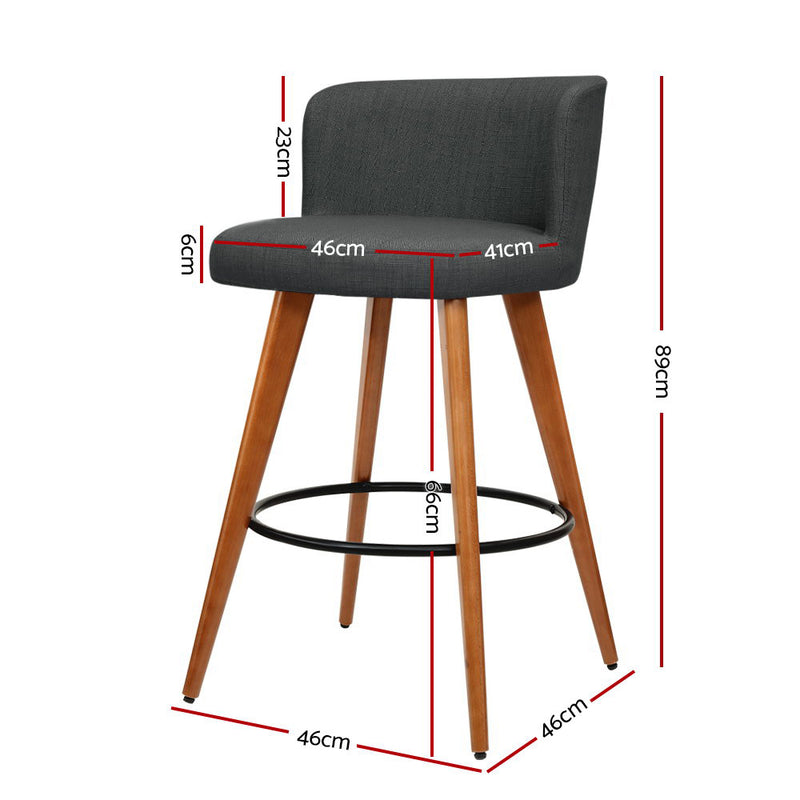 Set of 2 Wooden Bar Stools Modern Bar Stool Kitchen Fabric Charcoal